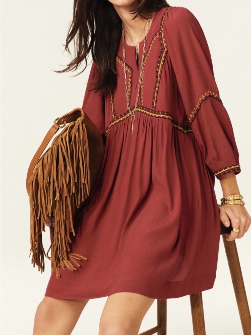NWT Ba&Sh TULSIE Mini Dress in Red / brique size 2 / Medium boho - Picture 3 of 16